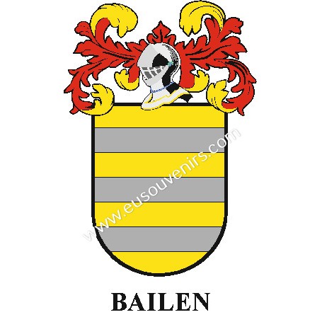 Llavero heráldico - BAILEN - Personalizado con apellido, escudo de la familia y breve descripción del origen genealógico.