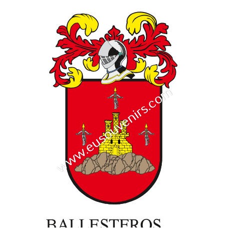 Porte-clés héraldique - BALLESTEROS - Personnalisé avec le nom, l'écusson de la famille et une brève description de l'origine gé