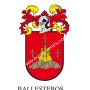 Heraldic keychain - BALLESTEROS - Personalized with surname, family crest and brief description of the genealogical origin.