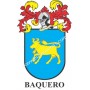 Llavero heráldico - BAQUERO - Personalizado con apellido, escudo de la familia y breve descripción del origen genealógico.