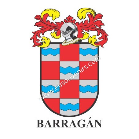 Heraldic keychain - BARRAGAN - Personalized with surname, family crest and brief description of the genealogical origin.