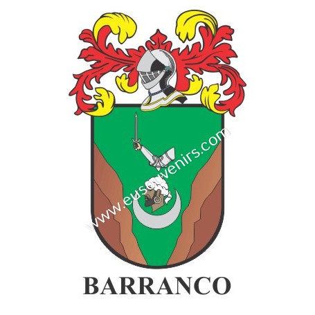Porte-clés héraldique - BARRANCO - Personnalisé avec le nom, l'écusson de la famille et une brève description de l'origine généa