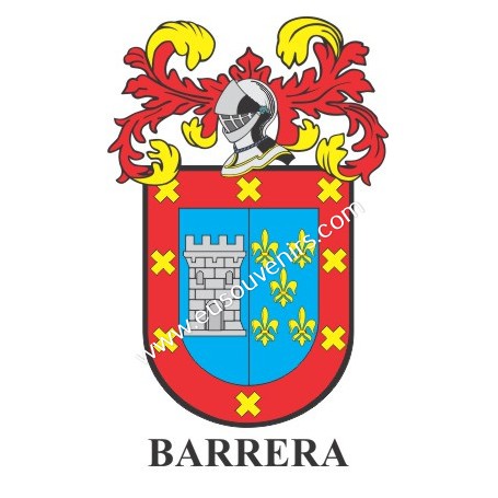 Llavero heráldico - BARRERA - Personalizado con apellido, escudo de la familia y breve descripción del origen genealógico.