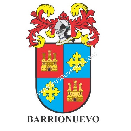 Porte-clés héraldique - BARRIONUEVO - Personnalisé avec le nom, l'écusson de la famille et une brève description de l'origine gé