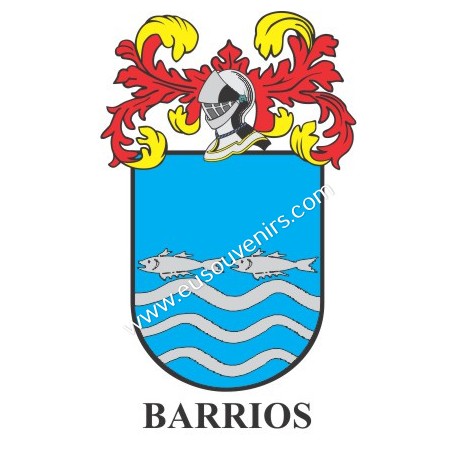 Porte-clés héraldique - BARRIOS - Personnalisé avec le nom, l'écusson de la famille et une brève description de l'origine généal