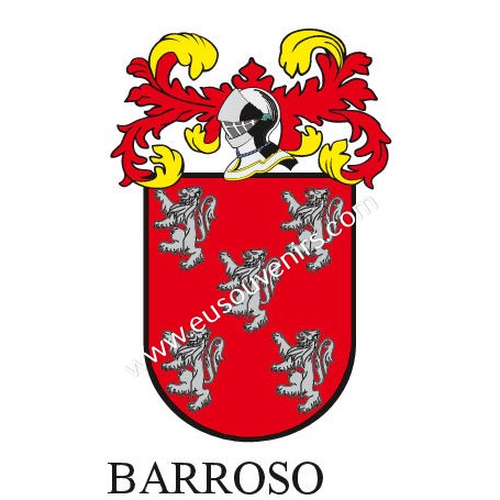 Llavero heráldico - BARROSO - Personalizado con apellido, escudo de la familia y breve descripción del origen genealógico.