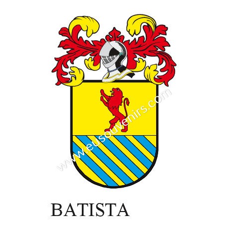 Llavero heráldico - BATISTA - Personalizado con apellido, escudo de la familia y breve descripción del origen genealógico.