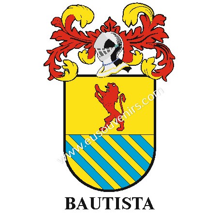Porte-clés héraldique - BAUTISTA - Personnalisé avec le nom, l'écusson de la famille et une brève description de l'origine généa
