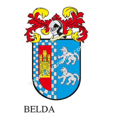 Porte-clés héraldique - BELDA - Personnalisé avec le nom, l'écusson de la famille et une brève description de l'origine généalog