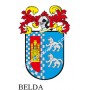 Porte-clés héraldique - BELDA - Personnalisé avec le nom, l'écusson de la famille et une brève description de l'origine généalog