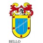 Heraldic keychain - BELLO - Personalized with surname, family crest and brief description of the genealogical origin.