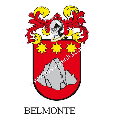 Porte-clés héraldique - BELMONTE - Personnalisé avec le nom, l'écusson de la famille et une brève description de l'origine généa