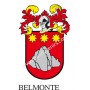 Heraldic keychain - BELMONTE - Personalized with surname, family crest and brief description of the genealogical origin.