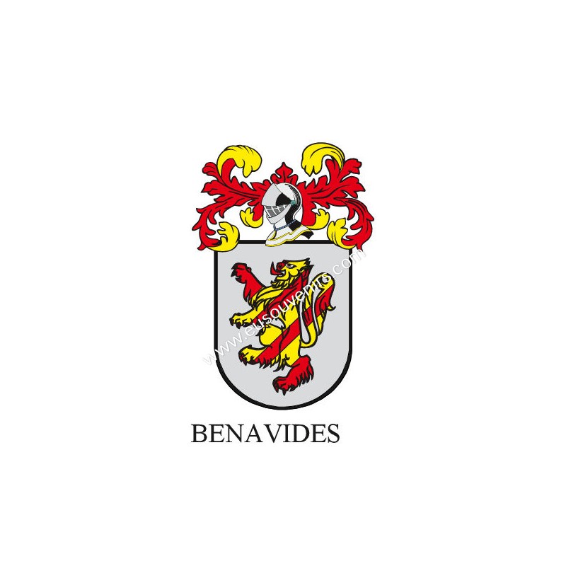 Heraldic keychain BENAVIDES Personalized with surname, family crest and brief description of