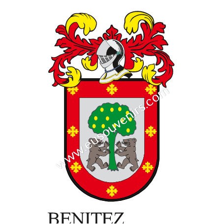 Porte-clés héraldique - BENITEZ - Personnalisé avec le nom, l'écusson de la famille et une brève description de l'origine généal