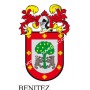 Heraldic keychain - BENITEZ - Personalized with surname, family crest and brief description of the genealogical origin.
