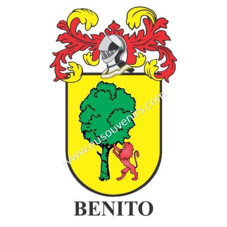 Porte-clés héraldique - BENITO - Personnalisé avec le nom, l'écusson de la famille et une brève description de l'origine généalo