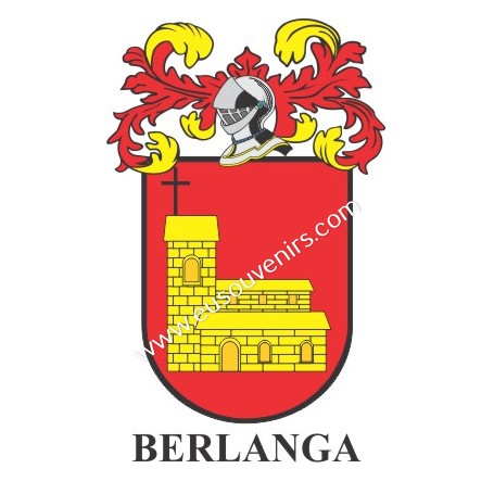 Porte-clés héraldique - BERLANGA - Personnalisé avec le nom, l'écusson de la famille et une brève description de l'origine généa
