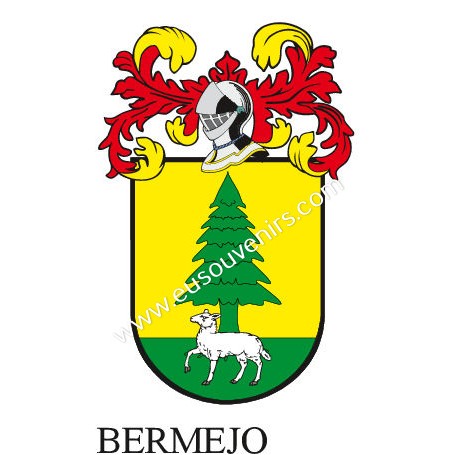 Porte-clés héraldique - BERMEJO - Personnalisé avec le nom, l'écusson de la famille et une brève description de l'origine généal