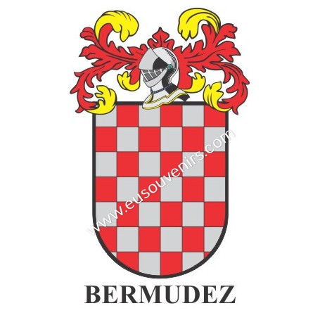 Llavero heráldico - BERMUDEZ - Personalizado con apellido, escudo de la familia y breve descripción del origen genealógico.
