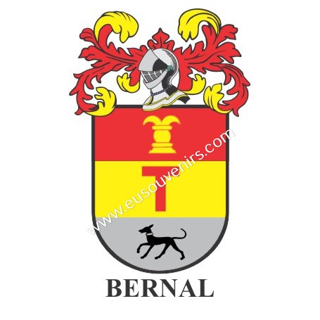 Porte-clés héraldique - BERNAL - Personnalisé avec le nom, l'écusson de la famille et une brève description de l'origine généalo