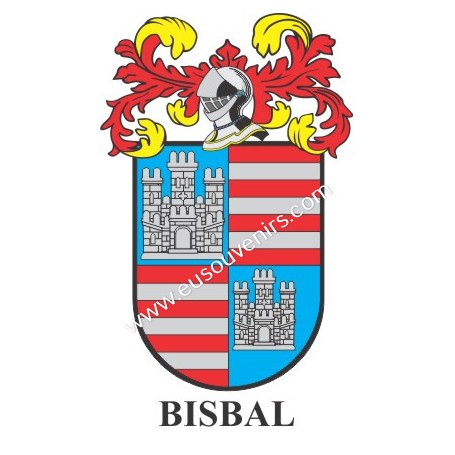 Llavero heráldico - BISBAL - Personalizado con apellido, escudo de la familia y breve descripción del origen genealógico.