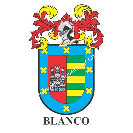 Heraldic keychain - BLANCO - Personalized with surname, family crest and brief description of the genealogical origin.