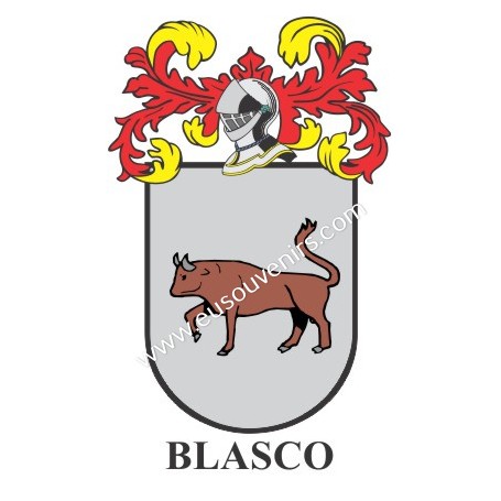 Heraldic keychain - BLASCO - Personalized with surname, family crest and brief description of the genealogical origin.