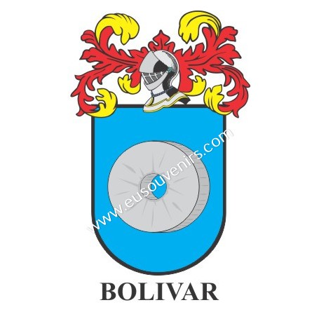 Heraldic keychain - BOLIVAR - Personalized with surname, family crest and brief description of the genealogical origin.