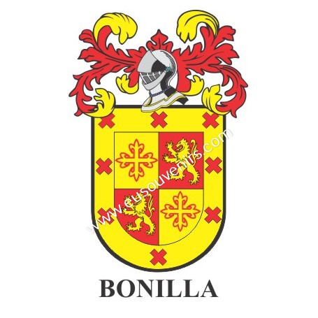 Porte-clés héraldique - BONILLA - Personnalisé avec le nom, l'écusson de la famille et une brève description de l'origine généal