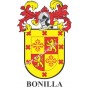 Llavero heráldico - BONILLA - Personalizado con apellido, escudo de la familia y breve descripción del origen genealógico.