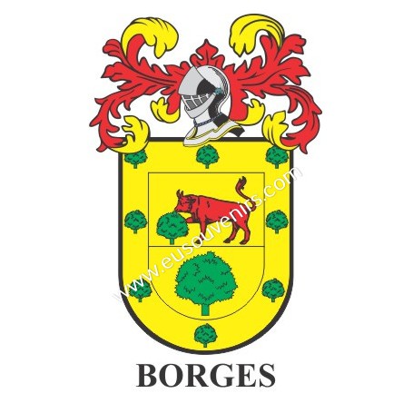 Porte-clés héraldique - BORGES - Personnalisé avec le nom, l'écusson de la famille et une brève description de l'origine généalo