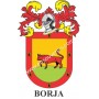 Llavero heráldico - BORJA - Personalizado con apellido, escudo de la familia y breve descripción del origen genealógico.