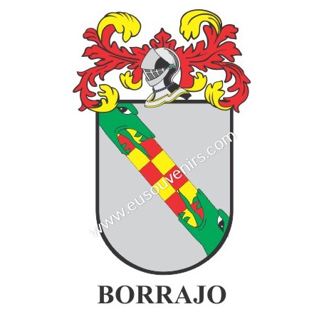 Porte-clés héraldique - BORRAJO - Personnalisé avec le nom, l'écusson de la famille et une brève description de l'origine généal
