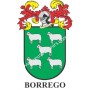 Llavero heráldico - BORREGO - Personalizado con apellido, escudo de la familia y breve descripción del origen genealógico.