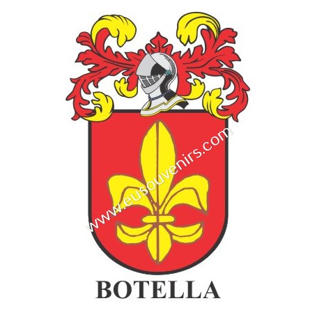 Heraldic keychain - BOTELLA - Personalized with surname, family crest and brief description of the genealogical origin.