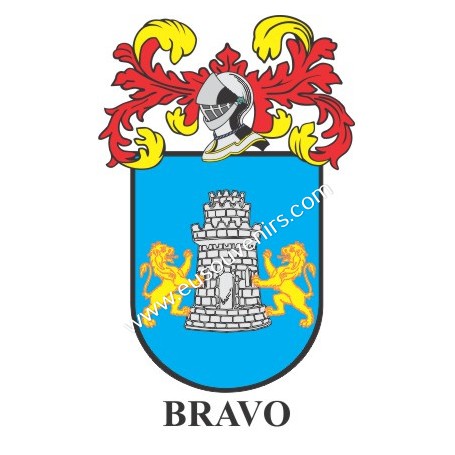 Heraldic keychain - BRAVO - Personalized with surname, family crest and brief description of the genealogical origin.