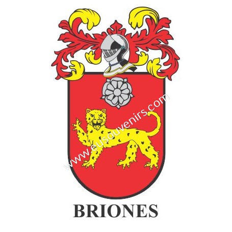 Porte-clés héraldique - BRIONES - Personnalisé avec le nom, l'écusson de la famille et une brève description de l'origine généal