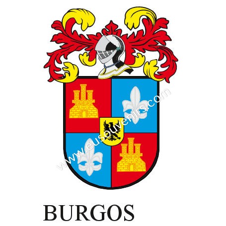 Porte-clés héraldique - BURGOS - Personnalisé avec le nom, l'écusson de la famille et une brève description de l'origine généalo