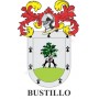 Heraldic keychain - BUSTILLO - Personalized with surname, family crest and brief description of the genealogical origin.