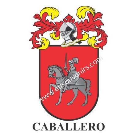 Heraldic keychain - CABALLERO - Personalized with surname, family crest and brief description of the genealogical origin.