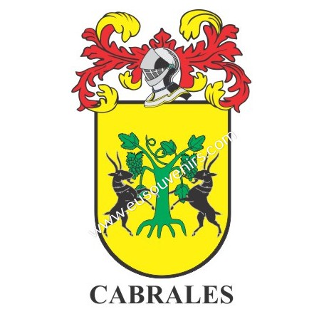Porte-clés héraldique - CABRALES - Personnalisé avec le nom, l'écusson de la famille et une brève description de l'origine généa