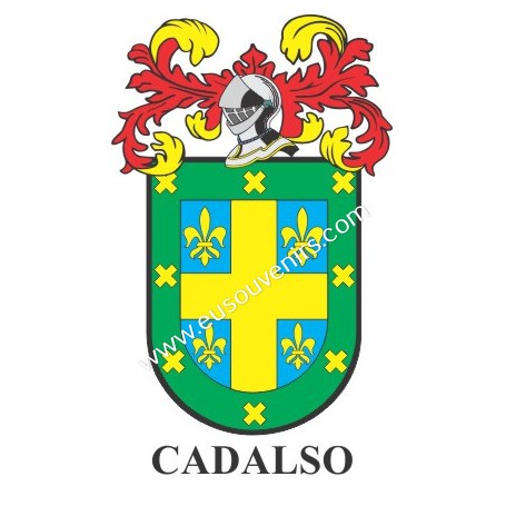 Llavero heráldico - CADALSO - Personalizado con apellido, escudo de la familia y breve descripción del origen genealógico.