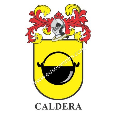 Porte-clés héraldique - CALDERA - Personnalisé avec le nom, l'écusson de la famille et une brève description de l'origine généal