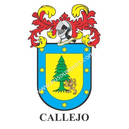 Llavero heráldico - CALLEJO - Personalizado con apellido, escudo de la familia y breve descripción del origen genealógico.