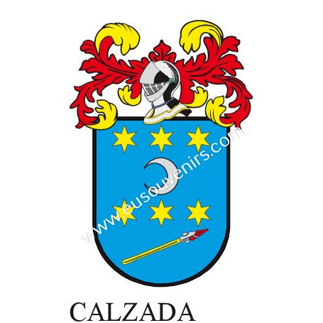 Porte-clés héraldique - CALZADA - Personnalisé avec le nom, l'écusson de la famille et une brève description de l'origine généal