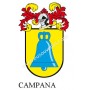 Llavero heráldico - CAMPAÑA - Personalizado con apellido, escudo de la familia y breve descripción del origen genealógico.