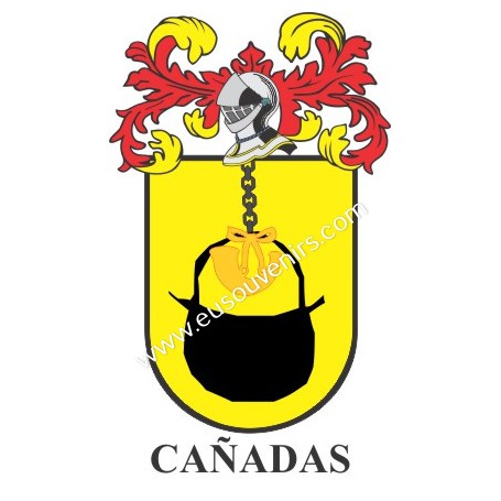 Llavero heráldico - CAÑADAS - Personalizado con apellido, escudo de la familia y breve descripción del origen genealógico.