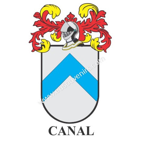 Porte-clés héraldique - CANAL - Personnalisé avec le nom, l'écusson de la famille et une brève description de l'origine généalog