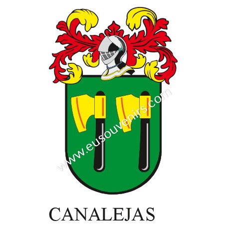 Porte-clés héraldique - CANALEJAS - Personnalisé avec le nom, l'écusson de la famille et une brève description de l'origine géné